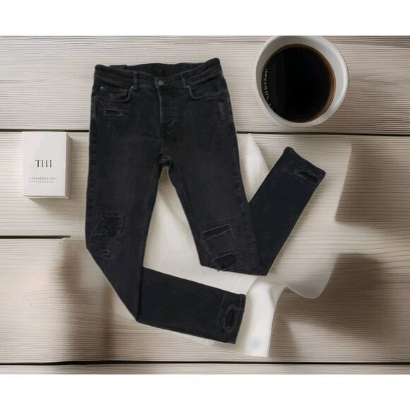Ksubi Chitch Boneyard $180 Slim Stretch Aggressive Distressed Black Jeans 31×32